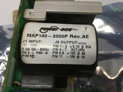Used Bel MAP140-3000P Power Supply, Triple Output, 100-240VAC In, +5.1/+12/-12VDC Out