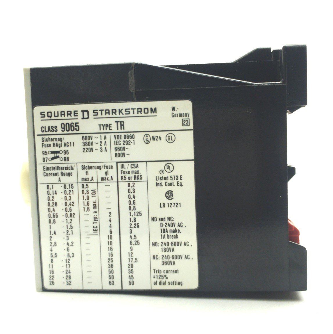 New Square D 9065 TR4 Overload Relay, 4-6A, 3-Pole, NO/NC, 600VAC/300VDC