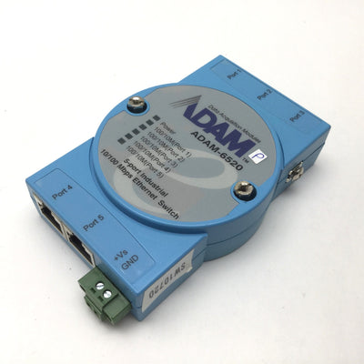 Used Advantech ADAM-6520 5-Port Industrial Ethernet Switch 10/100Mbps RJ-45, 10-30VDC