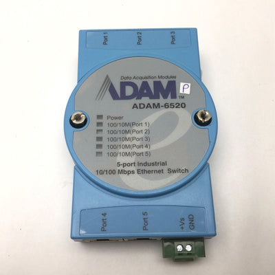 Used Advantech ADAM-6520 5-Port Industrial Ethernet Switch 10/100Mbps RJ-45, 10-30VDC
