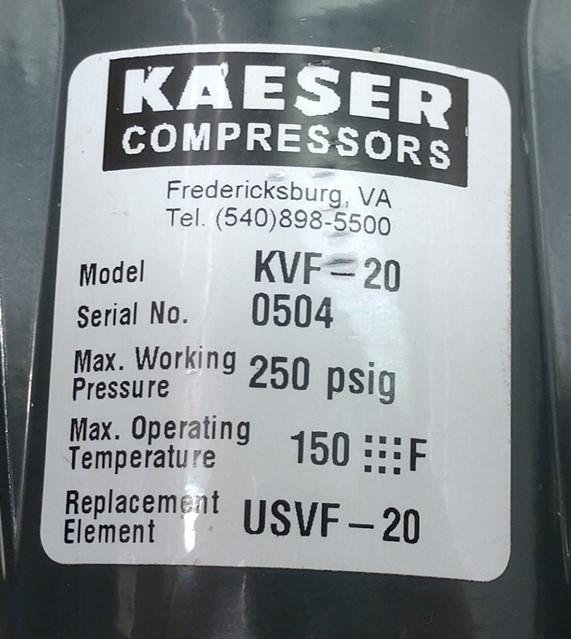 Used Lot of 2 Kaeser Compressors KVF-20 Vapor Absorbers, 1/2" NPT 250PSIG, 150°F