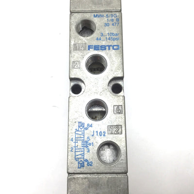 Used Festo MVH-5/3G-1/8-B Solenoid Valve, 3-Position 5-Port, Voltage: 20.4-26.4VDC
