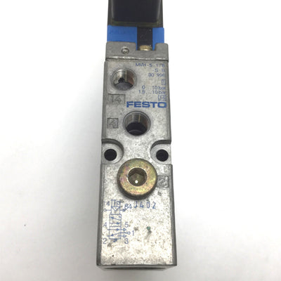 Used Festo MVH-5-1/8-S Solenoid Valve, 2-Position 5-Port, Voltage: 20.4-26.4VDC