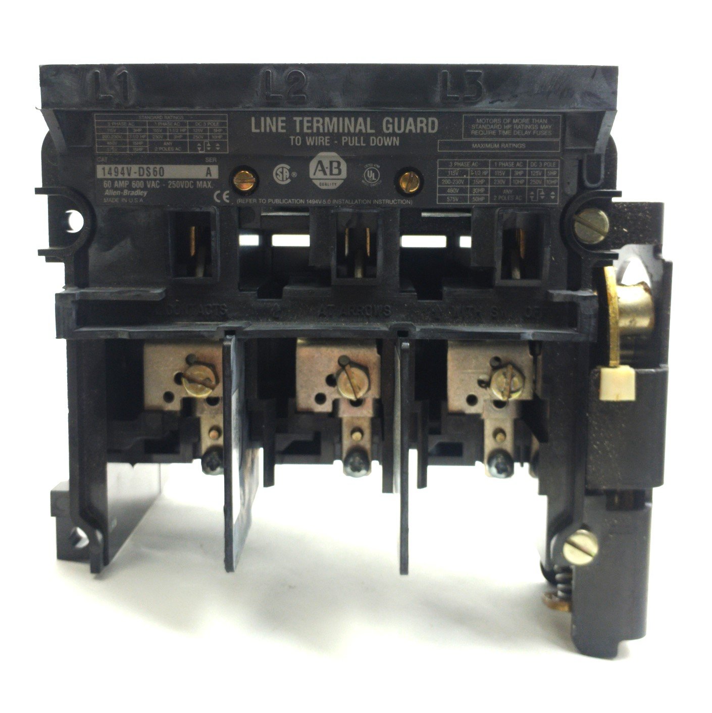 Used Lot of 2 1494V-DS60 Allen-Bradley Line Terminal Guard, 3-Pole, 600VAC/250VDC 60A