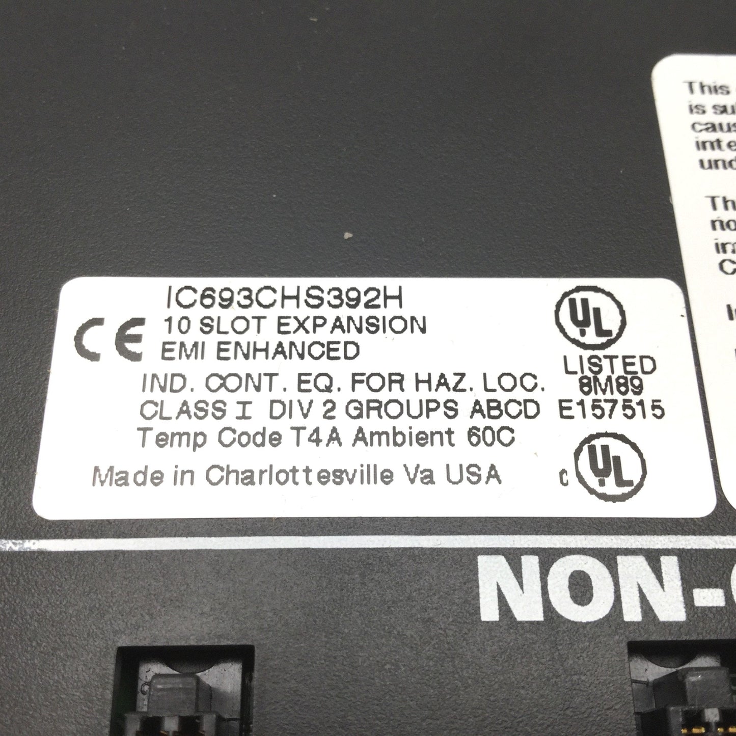 Used GE Fanuc IC693CHS392H Base, 10-Slot Expansion, Series 90-30 PLC Rack, EMI