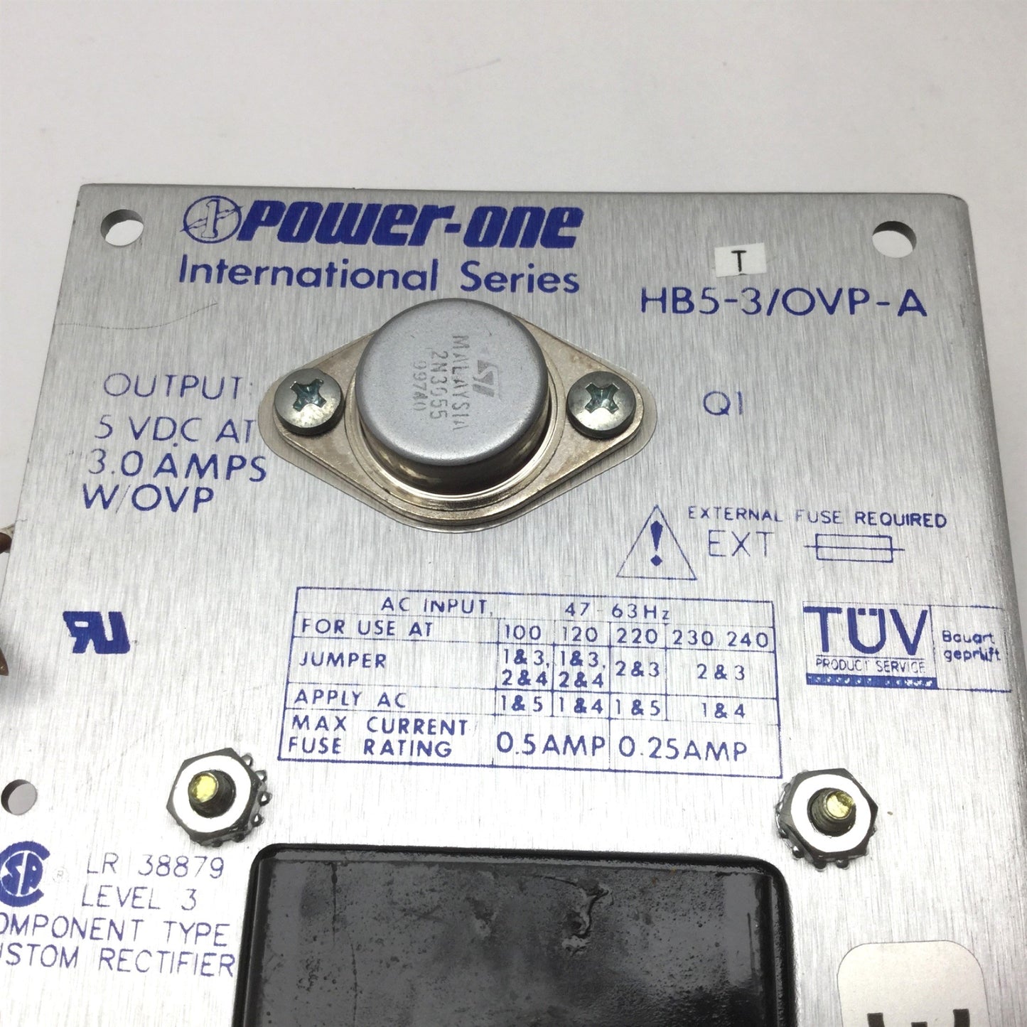 Used Power One HBS-3/OVP-A Power Supply, Input: 100-120/220-240VAC, Output: 5VDC 3A