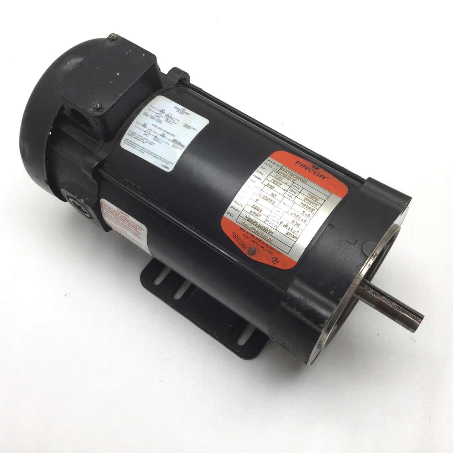 Used Fincor 9207509TFB DC Motor, Frame: 56C, Power: 3/4HP, Shaft: 5/8", 90VDC