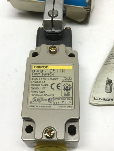 New Omron D4B-2511N Safety Limit Switch, Roller Lever, 1NO/1NC, 2A 400V