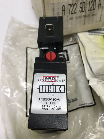 New – Open box Ingersoll Rand A722SD-120-A Solenoid Air Control Valve 3-Position, 120VAC Coils