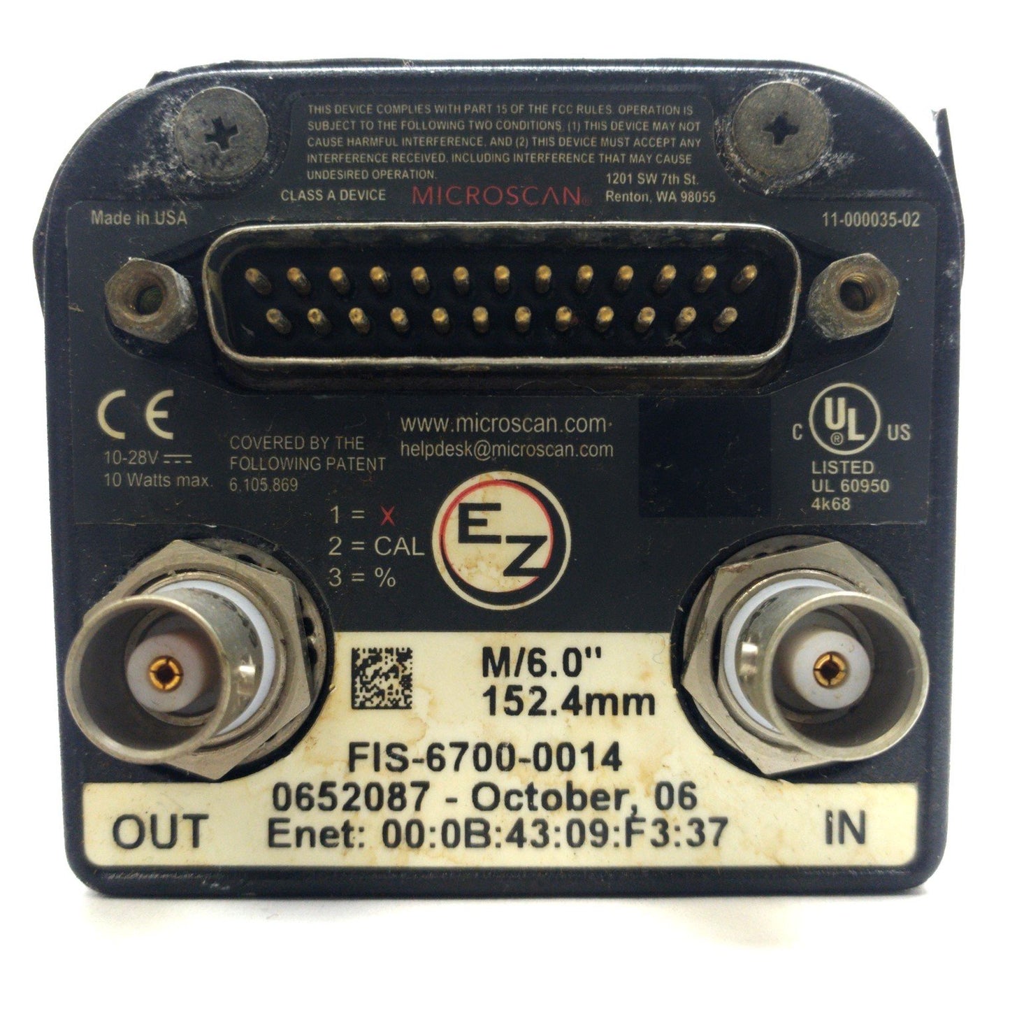 Used Microscan FIS-6700-0015 Quadrus EZ Barcode Scanner Range: 2-10" 2x BNC 10-28VDC