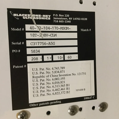 Used Blackstone-NEY 40-72-104-170-MSGM-18T-208V-CLM Multisonik Ultrasonic Generator