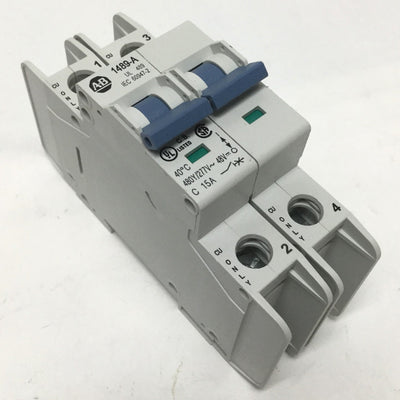 Used Allen-Bradley 1489-A2C150 Circuit Breaker, 15A, 2-Pole, 480Y/277VAC, 48VDC