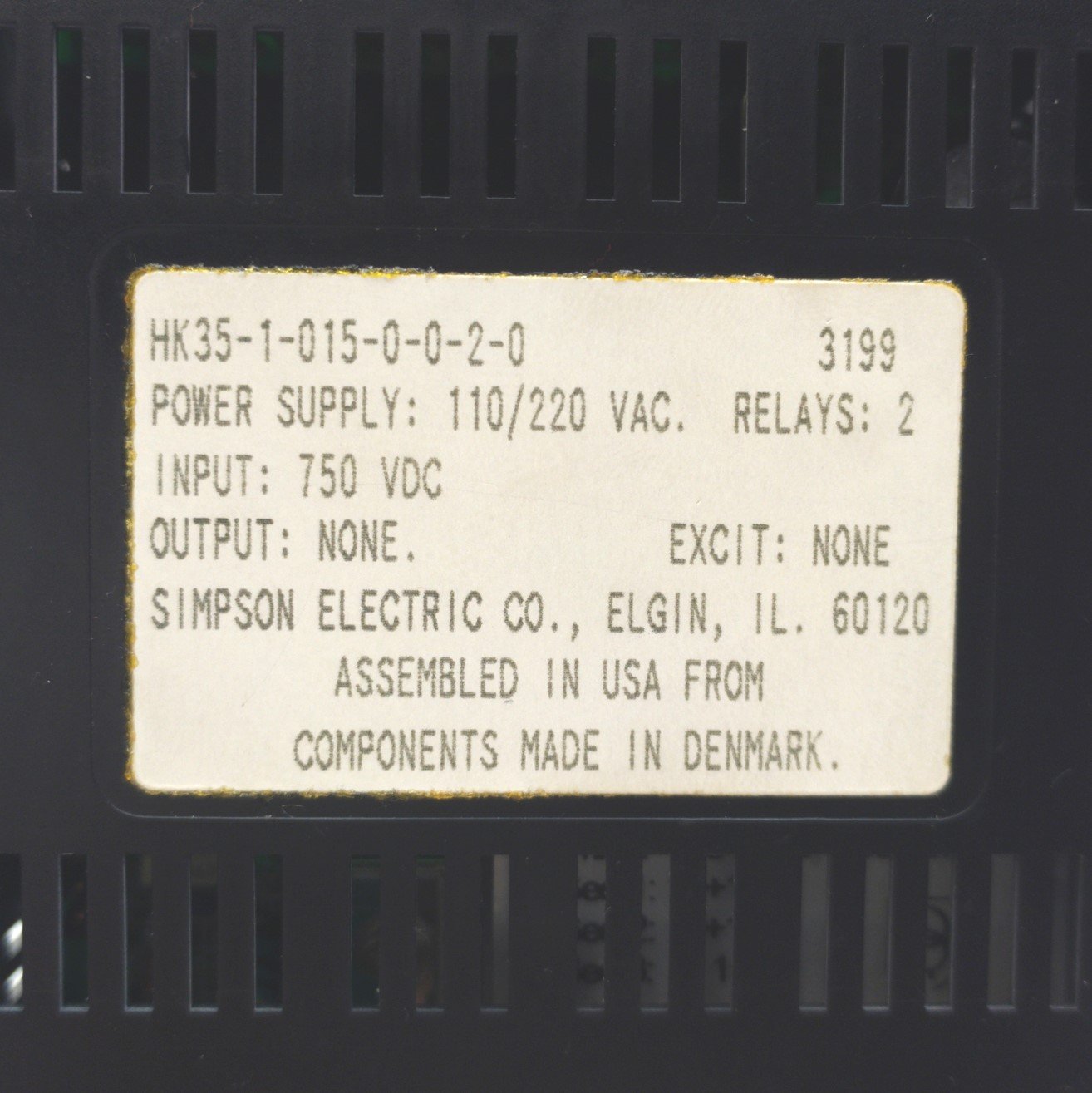 Used Simpson HK35-1-015-0-0-2-0 Voltage Panel Meter, 0-750VDC, 2 Relays, 120VAC HK-35