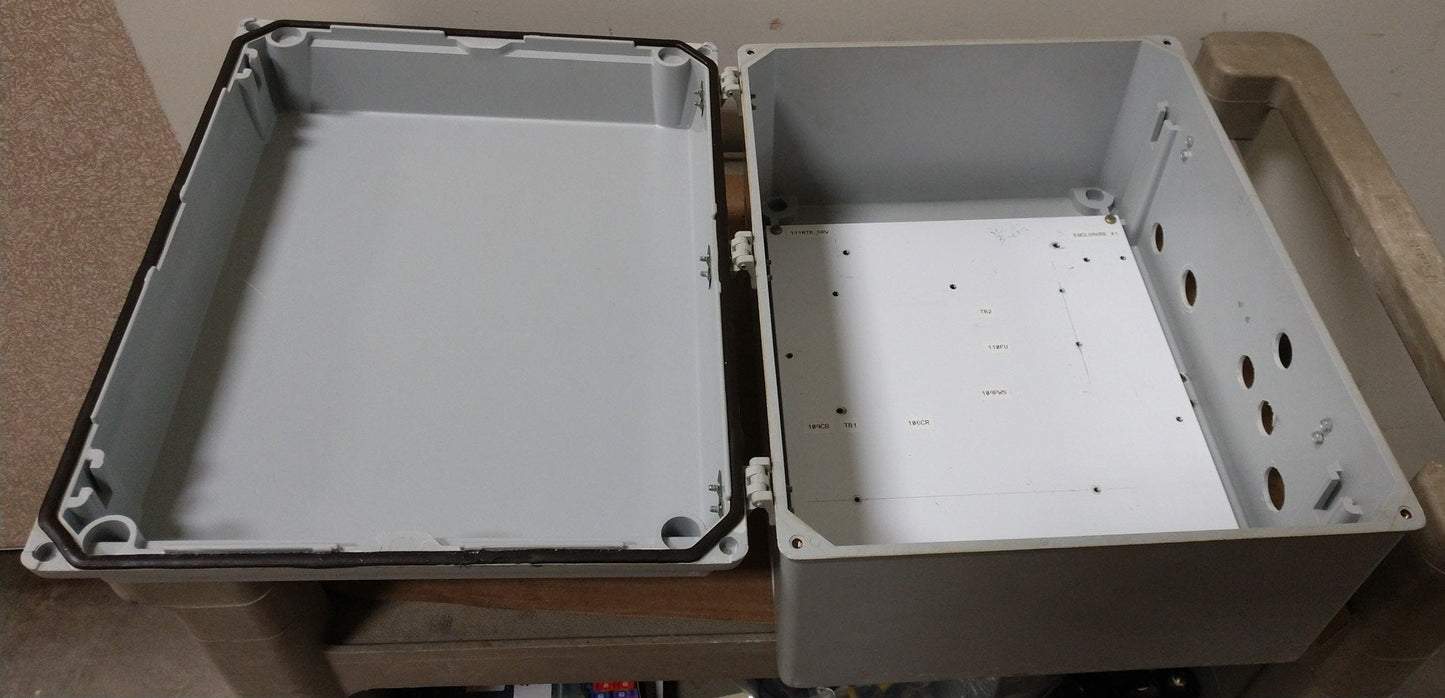 Used Hoffman A16128JFGQRR Quick Release Enclosure Nonmetallic, 16" x 12" x 8" *Holes*