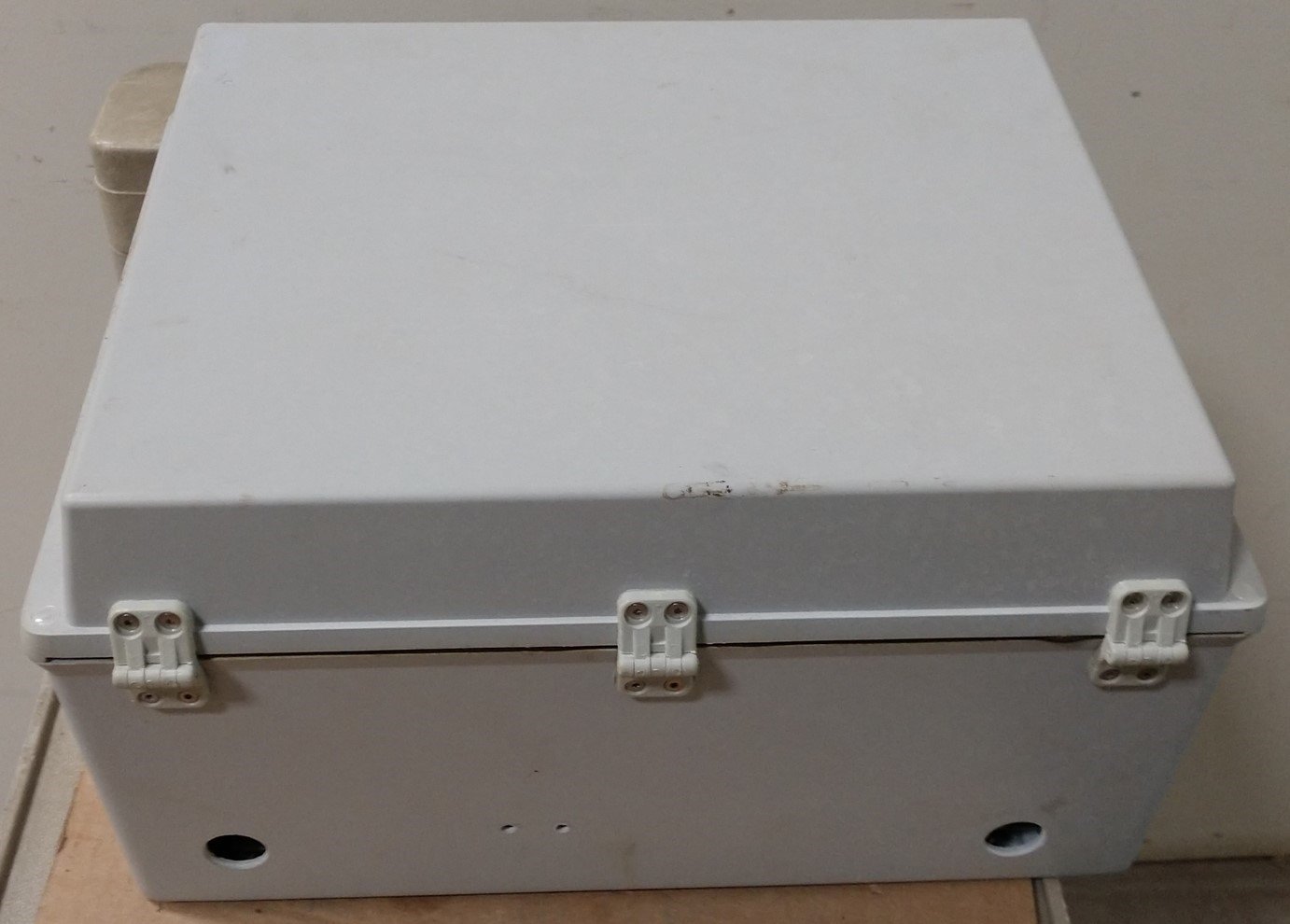 Used Hoffman A16128JFGQRR Quick Release Enclosure Nonmetallic, 16" x 12" x 8" *Holes*