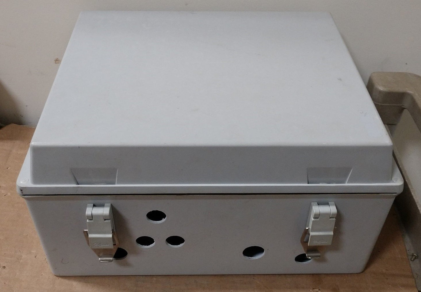 Used Hoffman A16128JFGQRR Quick Release Enclosure Nonmetallic, 16" x 12" x 8" *Holes*