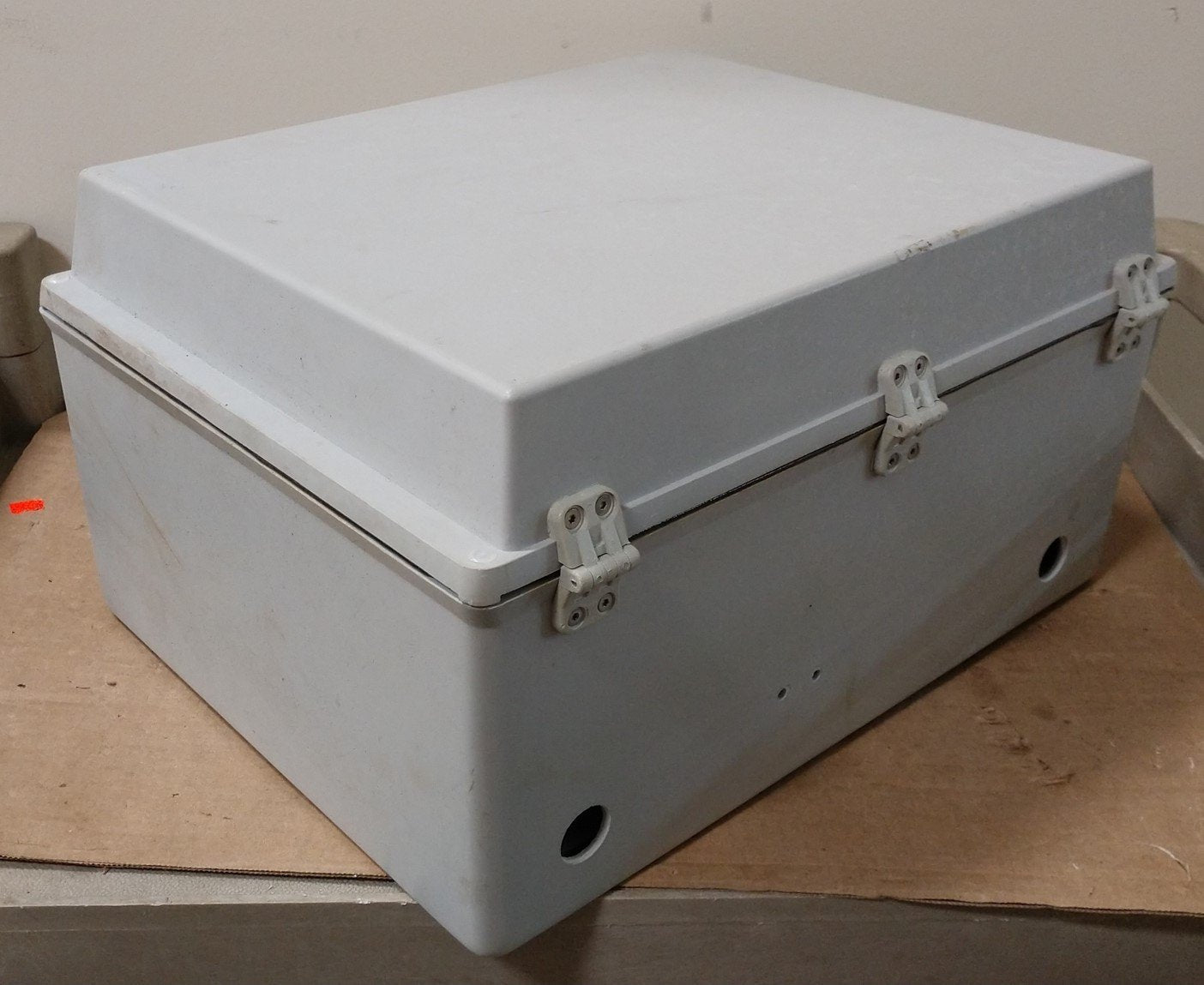 Used Hoffman A16128JFGQRR Quick Release Enclosure Nonmetallic, 16" x 12" x 8" *Holes*