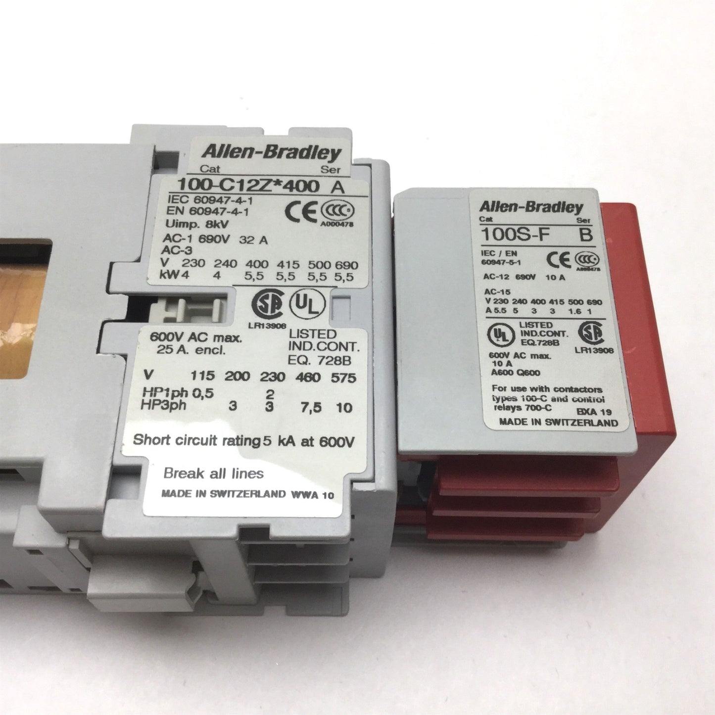 Used Allen Bradley 100S-C12DJ404C Safety Contactor Relay, 4-Pole, Coil: 24VDC
