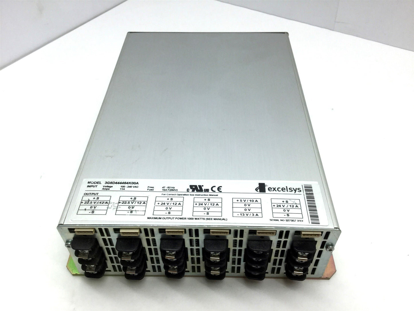 Used Excelsys 3G6D444464K00A Power Supply, 6 Slot, 22.5, 24, and 5 VDC, 1000 Watts