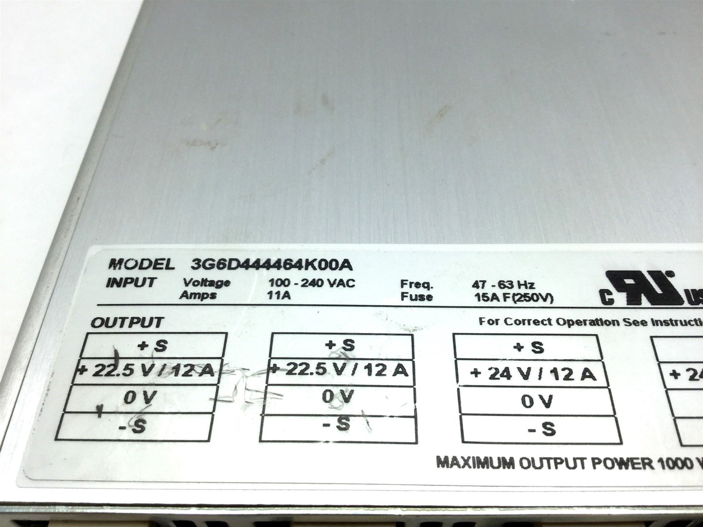 Used Excelsys 3G6D444464K00A Power Supply, 6 Slot, 22.5, 24, and 5 VDC, 1000 Watts