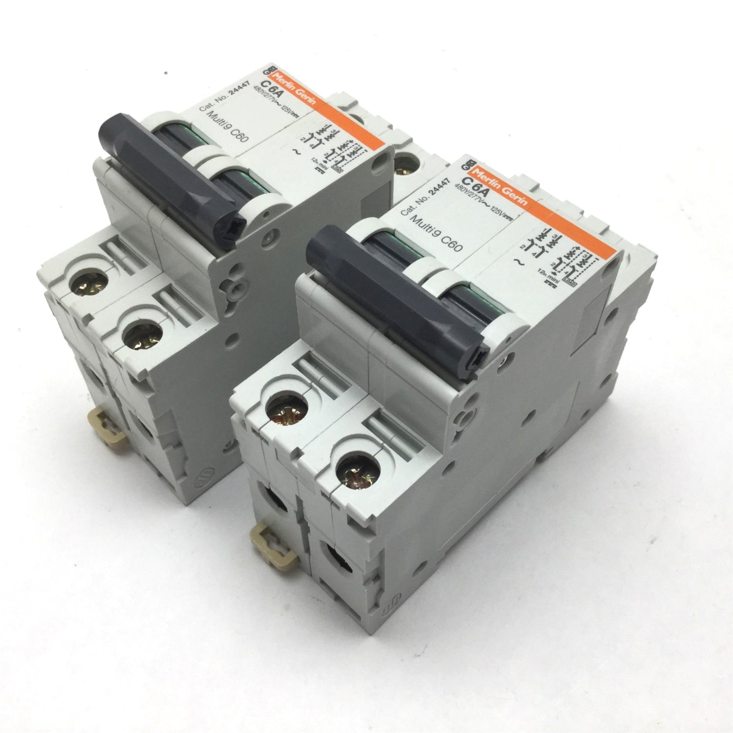 Used Lot of 2 Merlin Gerin Multi9 C60 Circuit Breakers, 2-Pole, C-Curve, Rating: 6A