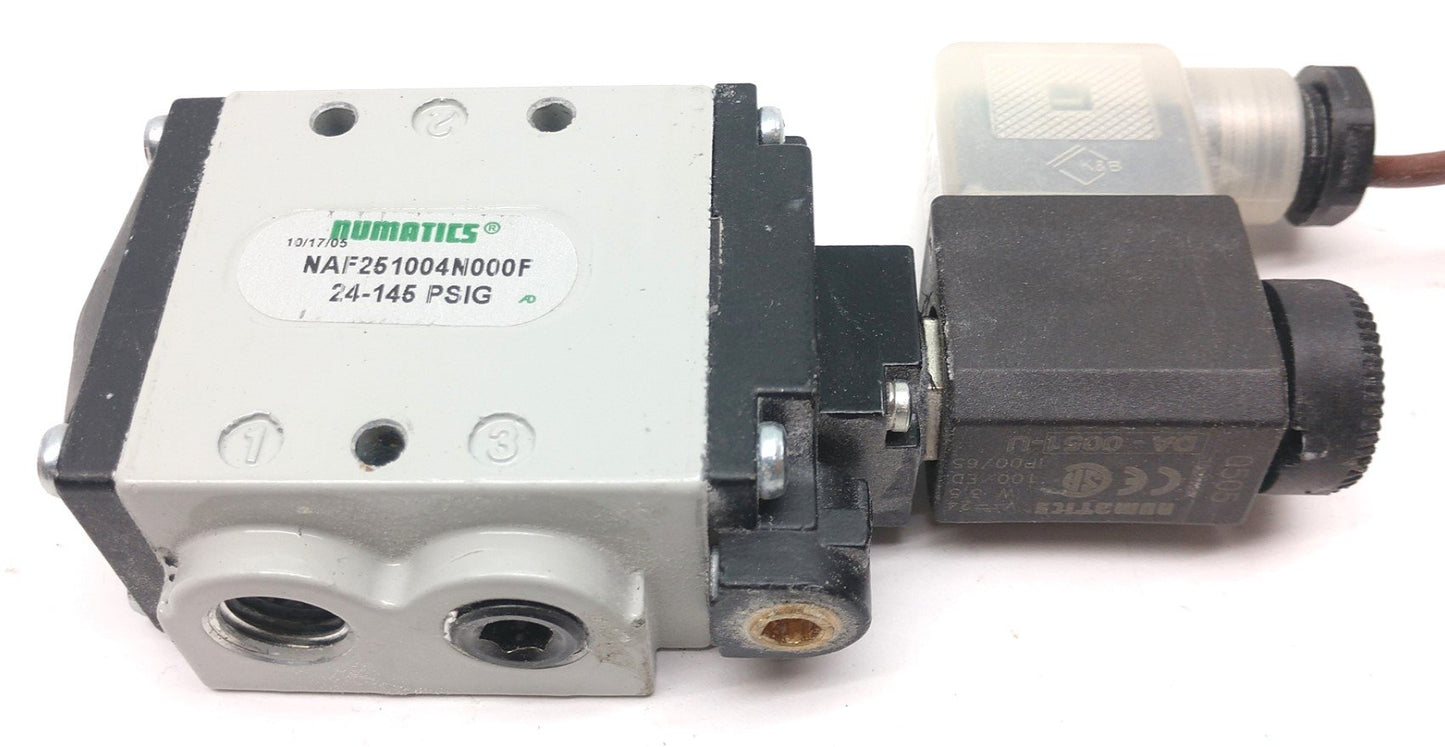 Used Numatics NAF251004N000F Solenoid Valve, Pressure: 24-145psig, With DA-0051-U