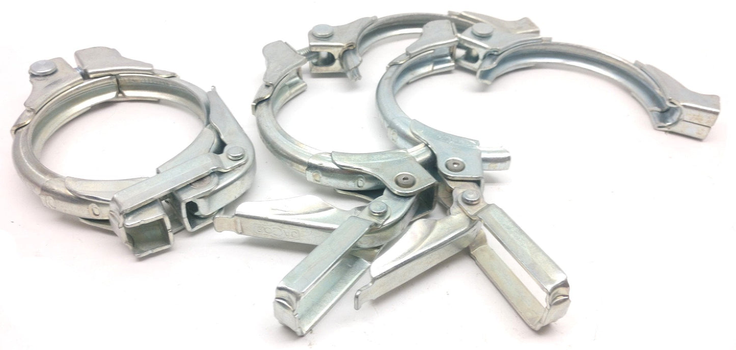 Used Lot of 3 Jacob 3-3/4" Ringlock Clamps, Adjustable, Inner Diameter: 3", Steel