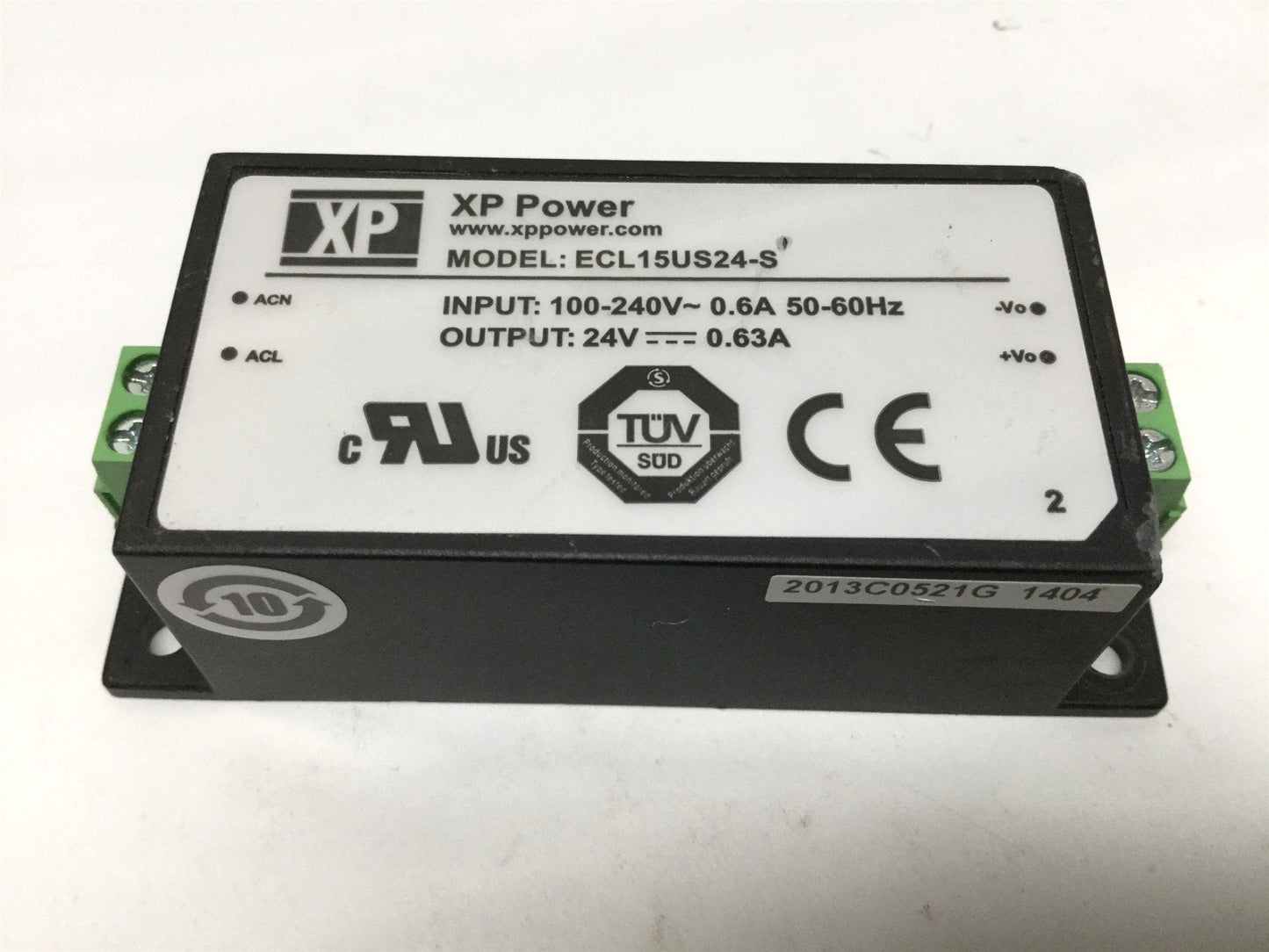 Used XP Power ECL15US24-S Enclosed Power Supply, 100-240VAC In, 24VDC Out, 0.63A 15W