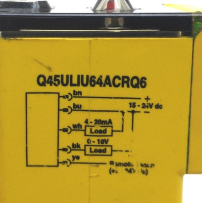 Used Banner Q45ULIU64ACRQ6 Ultrasonic Sensor 100mm-1.4m Out: 0-10VDC/4-20mA 15-24VDC
