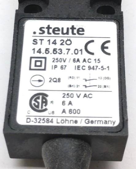 Used Schmersal ST 14 2Ö Break Safety Switch W/ Key, 2NC Contacts, Voltage: 250VAC