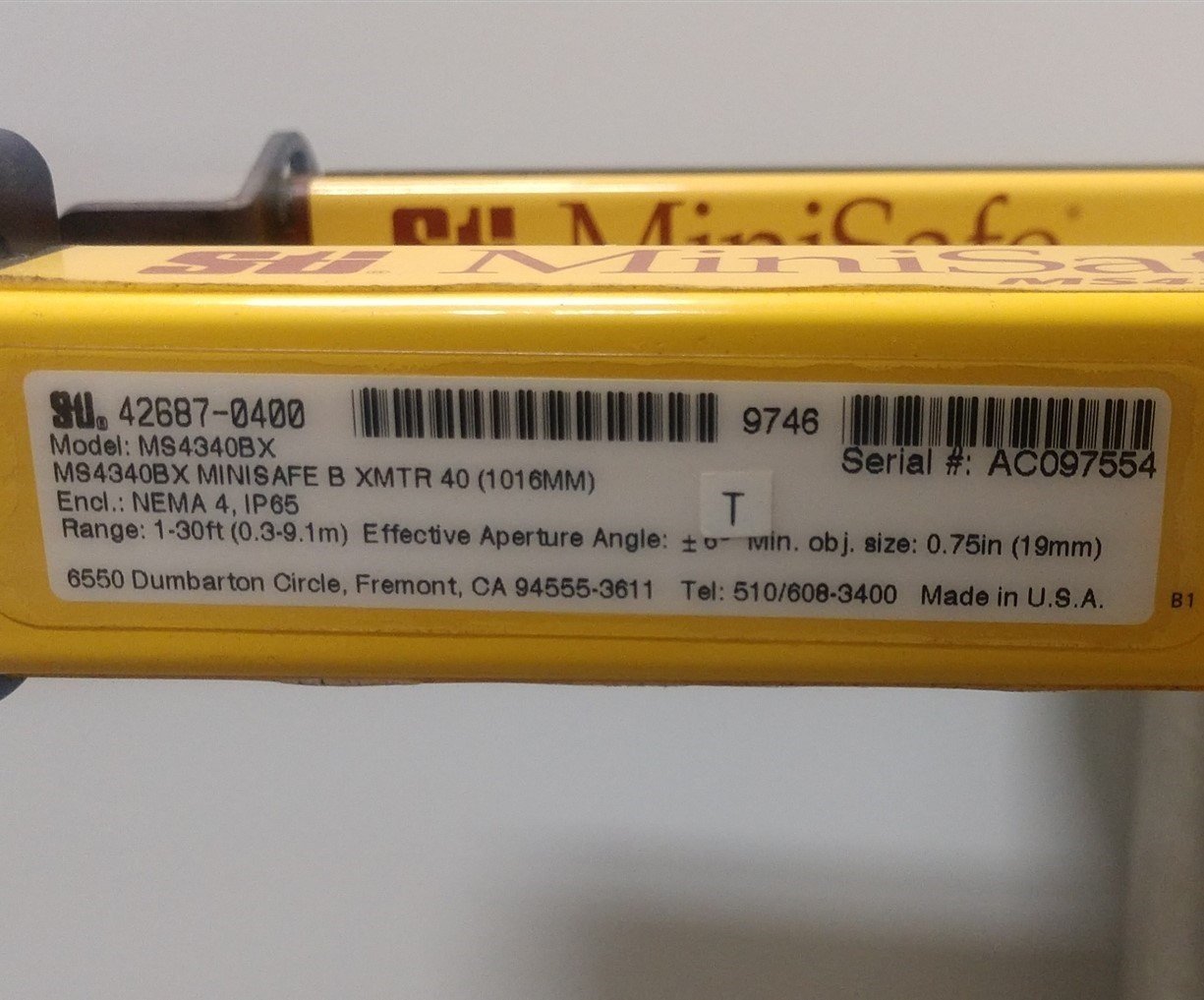 Used STI MiniSafe Series Light Curtains, MS4300 MS4340BR RCVR 40 & MS4340BX XMTR 40