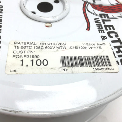 New – Open box Tinned Copper Electrical Wire, Length: ~1000 ft, 16AWG, 26 Strands, 600V