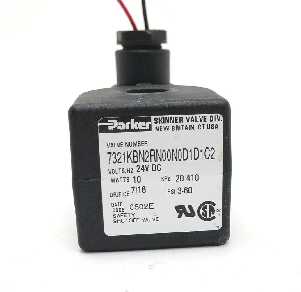 Used Parker 7321KBN2RN00N0D1D1C2 Skinner Solenoid Coil, Voltage: 24VDC, Two-Way