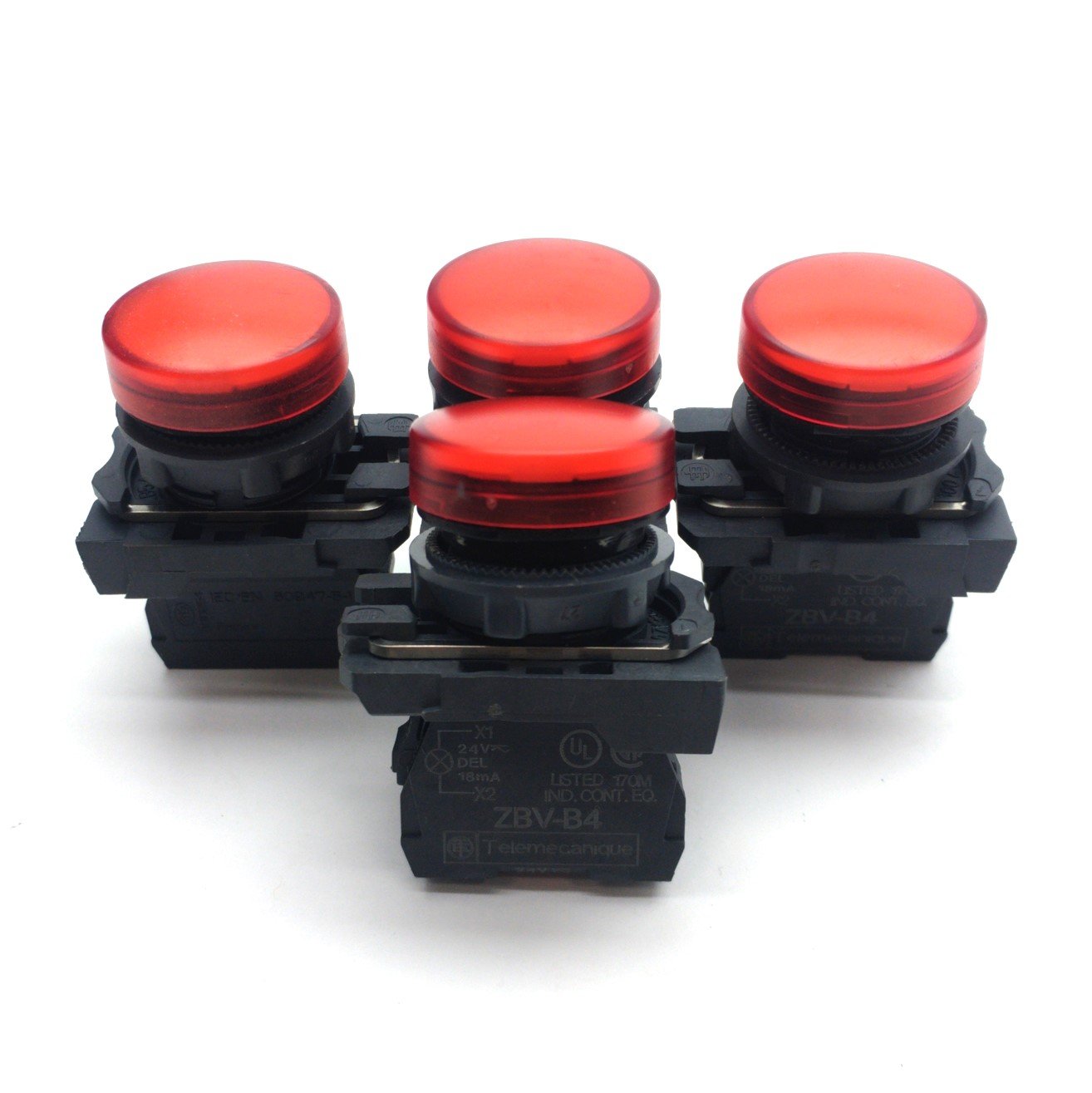 Used Lot of 4 Telemecanique ZBV-B4 Red LED Pilot Lights, ?20mm Hole, 24V AC/DC