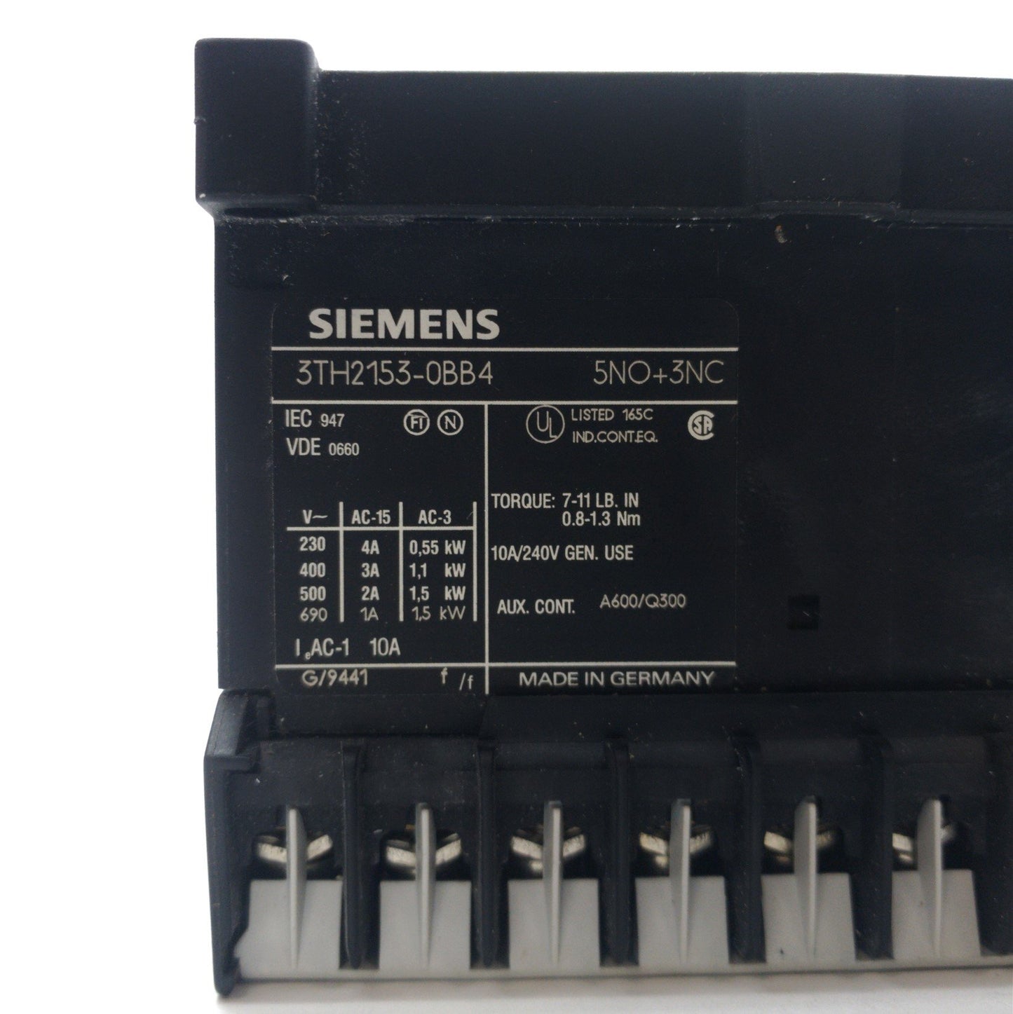 Used Siemens 3TH2153-0BB4 Contactor, 8-Pole 5 NO 3 NC, Coil: 24VDC