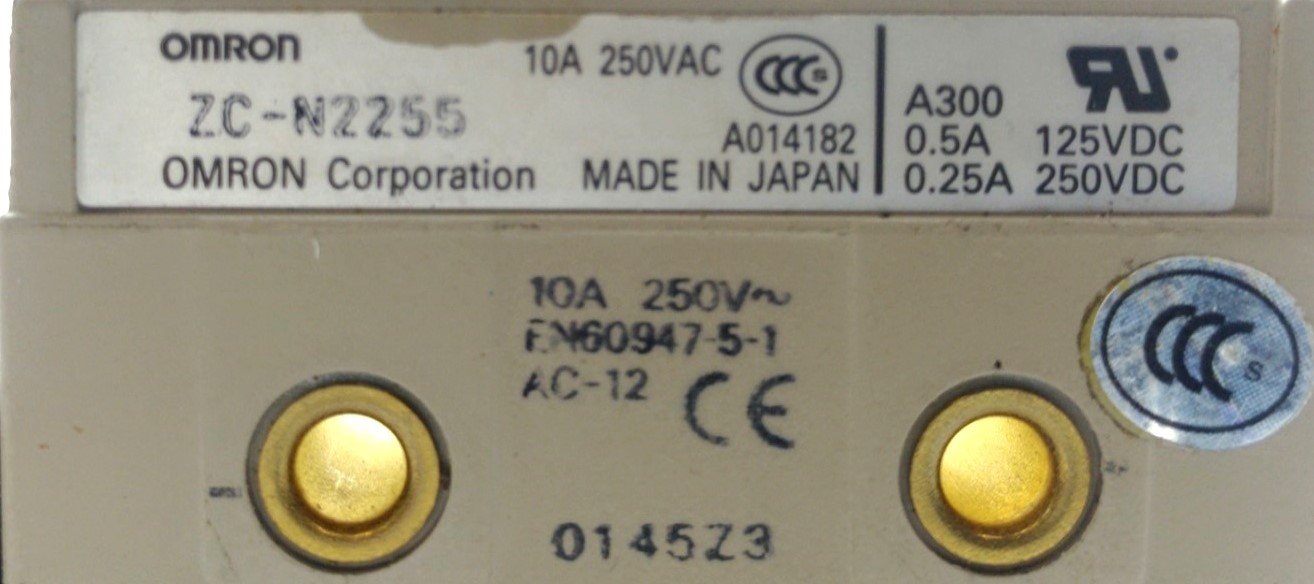 Used Omron ZC-N2255 Roller Plunger Limit Switch, SPDT, Momentary, 125VAC 10A 30VDC 6A