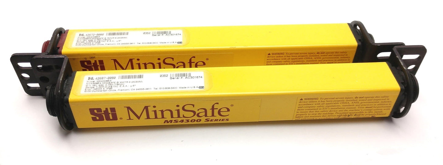 Used STI MiniSafe MS4308BR & MS4308BX Light Curtains, Sensing: 8" MS4300 Series