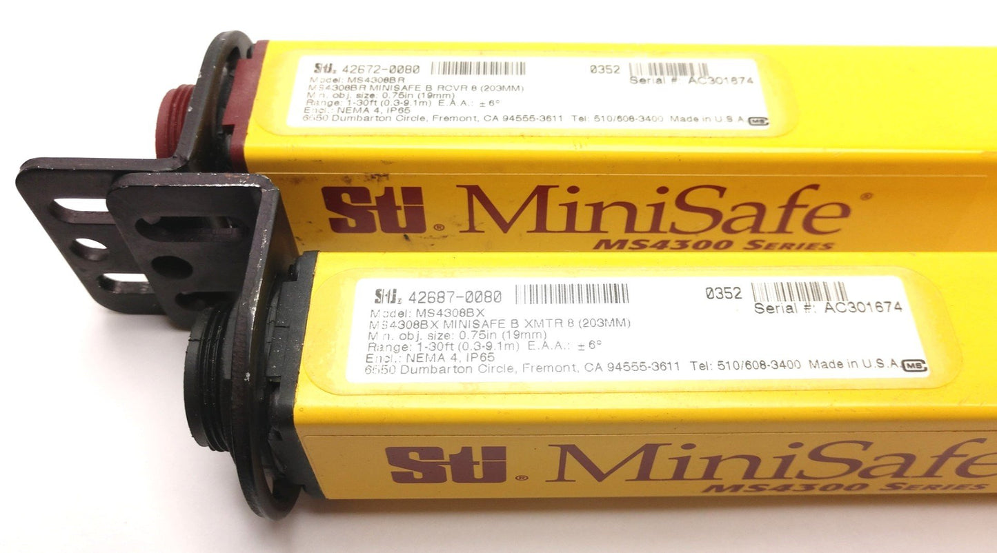 Used STI MiniSafe MS4308BR & MS4308BX Light Curtains, Sensing: 8" MS4300 Series