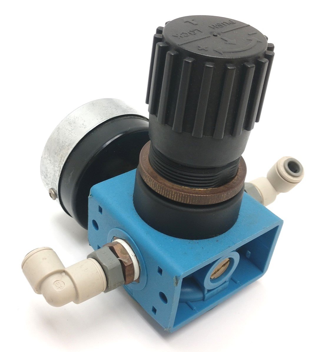 Used Festo PA6-GF-30 Pneumatic Regulator, w/Gauge: 1-11bar, 1/4" NPT, Max : 200 PSI