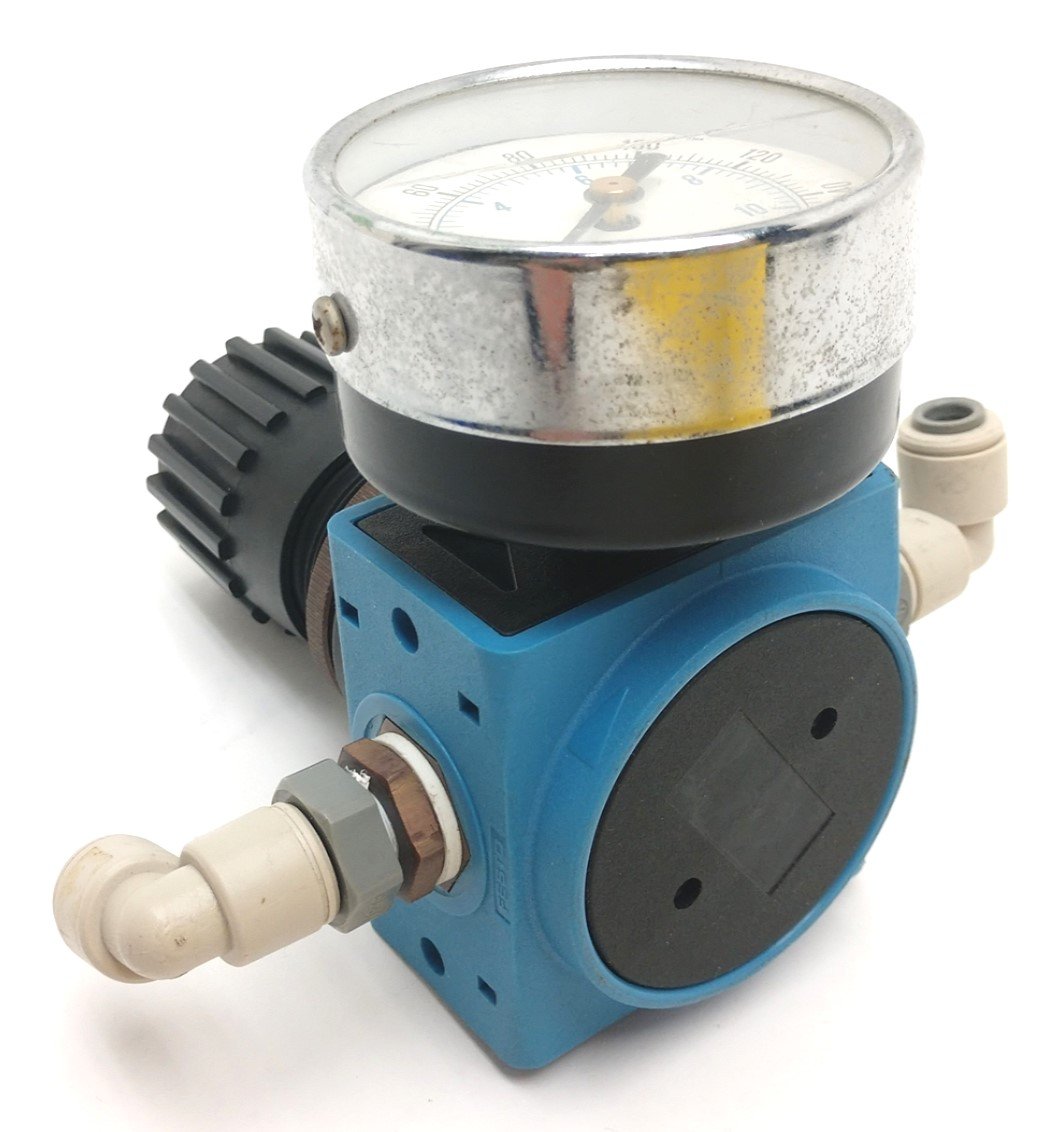 Used Festo PA6-GF-30 Pneumatic Regulator, w/Gauge: 1-11bar, 1/4" NPT, Max : 200 PSI
