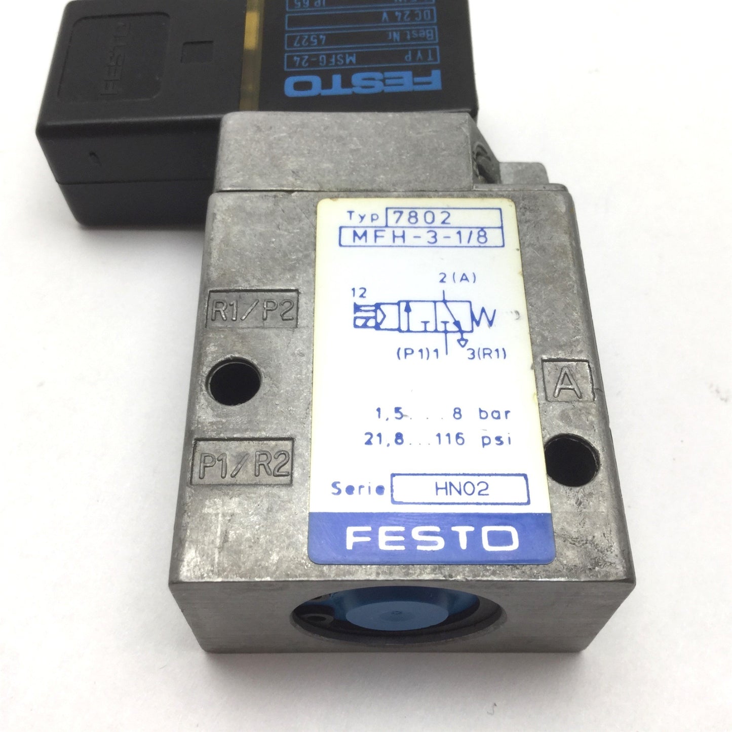 Used Festo MFH-3-1/8 Solenoid Valve, 2-Position 3-Way, Ports: G 1/8, 24VDC 4.5W