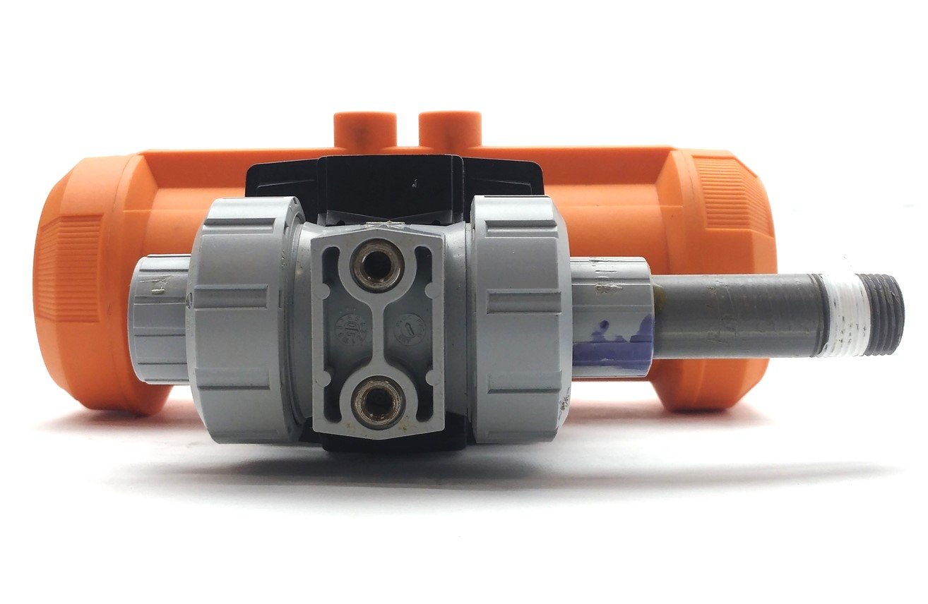 Used GF Type 233 Pneumatically Actuated Ball Valve, 3/8"NPT, 100PSI Control, NC, PVC