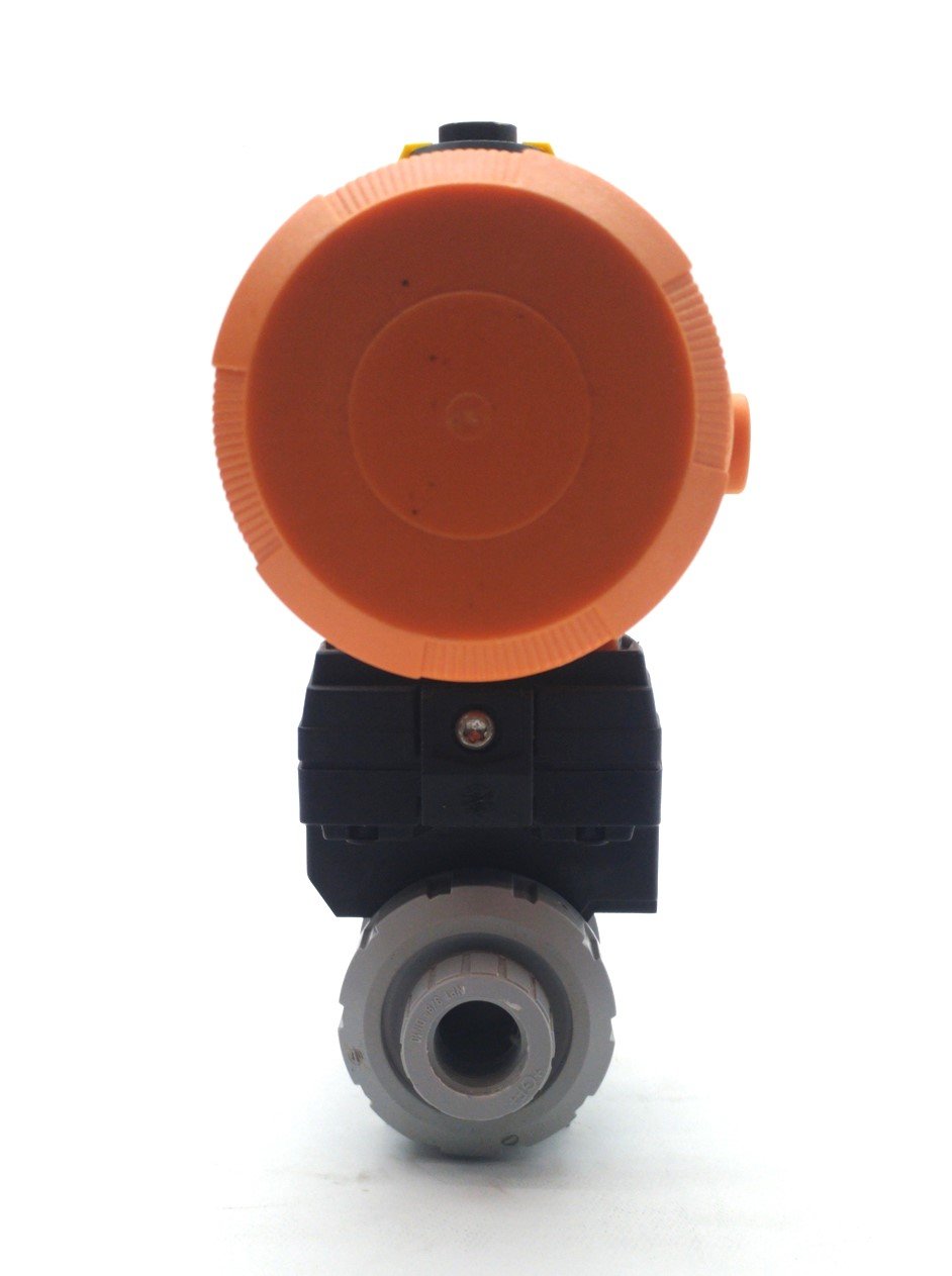 Used GF Type 233 Pneumatically Actuated Ball Valve, 3/8"NPT, 100PSI Control, NC, PVC