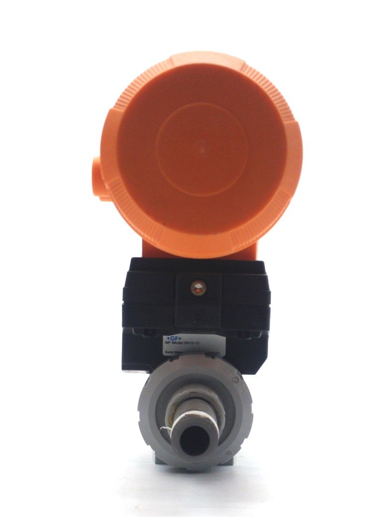Used GF Type 233 Pneumatically Actuated Ball Valve, 3/8"NPT, 100PSI Control, NC, PVC
