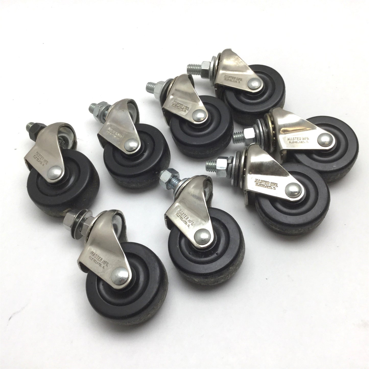 Used Lot of 8 Master Caster, Wheel Dimensions: 2" Dia x 0.8" Width, Stem: 3/8"-16