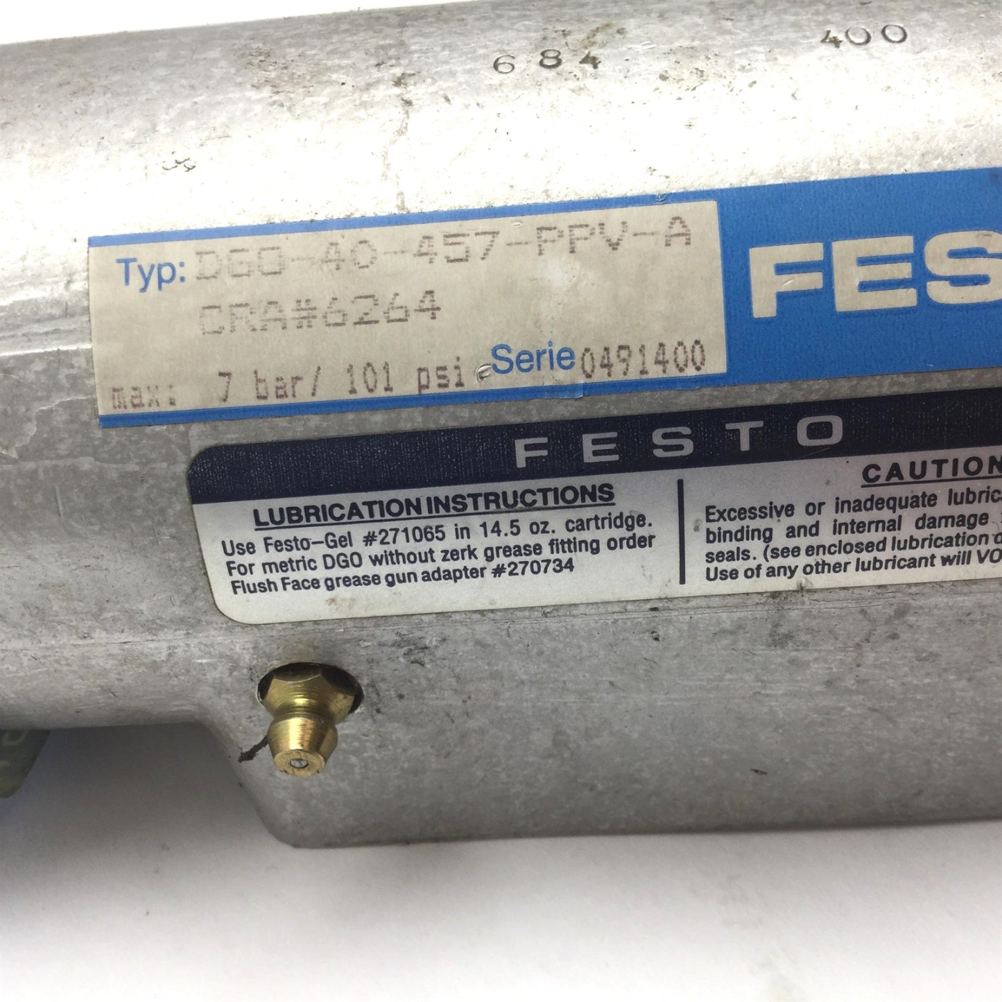 Used Festo DGO-40-457-PPV-A Pneumatic Linear Drive, Stroke: 457mm, Bore: 40mm, *Dent*