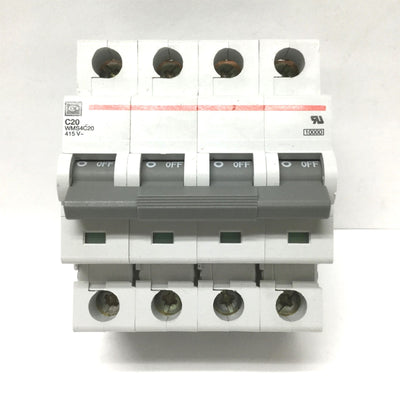 New – Open box Cutler Hammer WMS4C20 Circuit Breaker 4-Pole, 415VAC 20A Rating, DIN Rail Mount