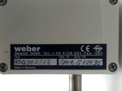 Used weber 4311.30B/12 Flow-Captor Sensor 0-3.2ft/s 435PSI 12mm Tube 4-20mA 24VDC