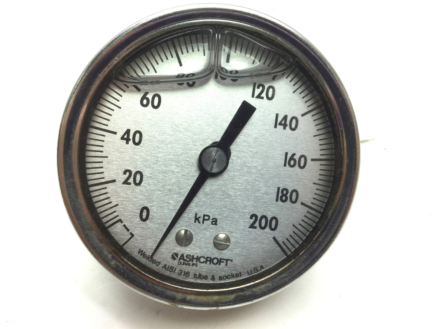 Used Lot of 3 Ashcroft 0-200 kPa Pressure Gauge Glycerin Filled 1/4" NPT 316 SS