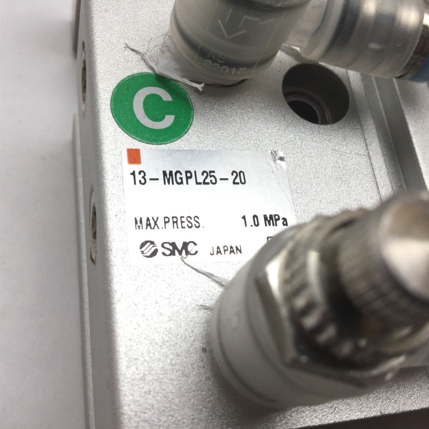Used SMC 13-MGPL25-20 Compact Guide Cylinder, Bore: 25mm, Stroke: 20mm, 1.0MPa Max